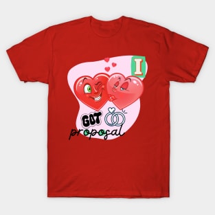 Funny cartoon hearts kissing- marriage proposal T-Shirt